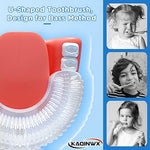 KAQINWX toddler rechargeable toothbrush displaying the three distinct cleaning mode indicator lights on the handle.