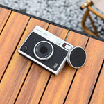JJC commemorative edition retro leather lens cap side angle view