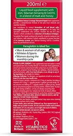 Side view of Vitabiotics Feroglobin Plus nutritional facts and ingredient list label