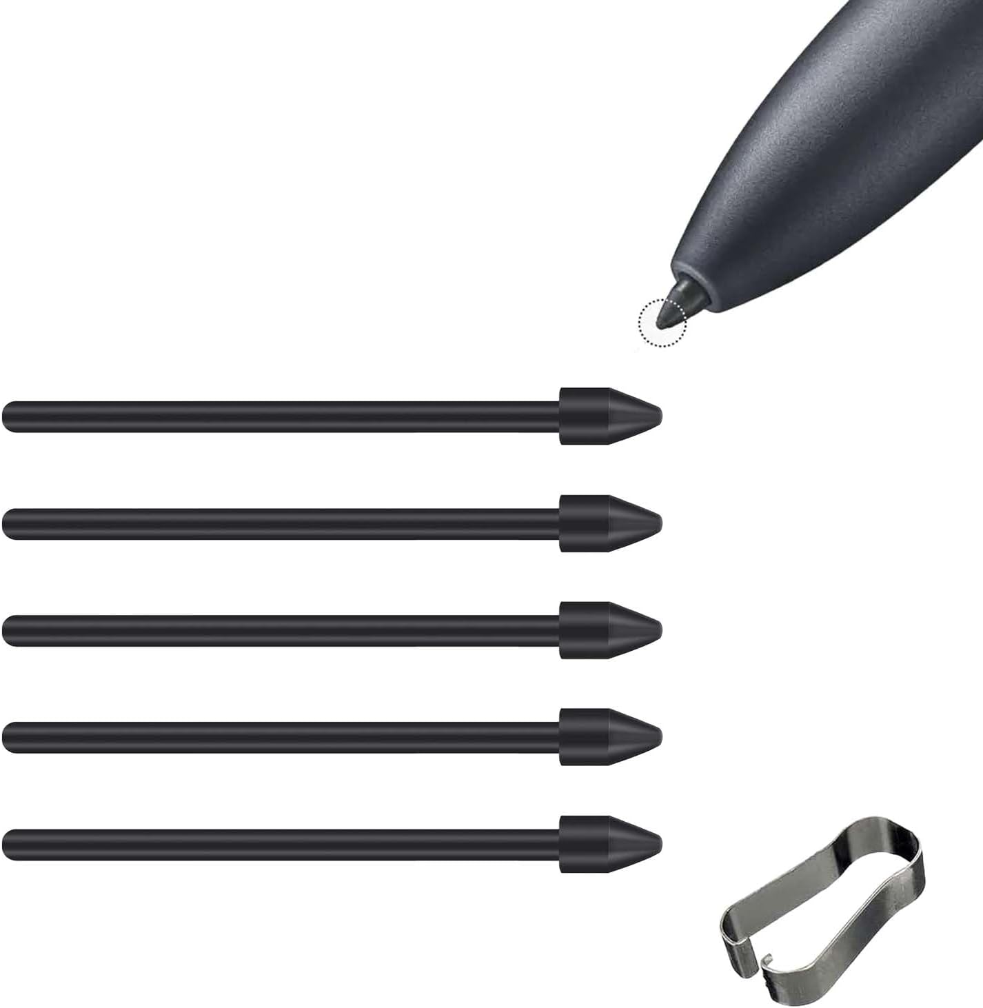 LiXiongBao 5 Pack Book Pro 360 S Pen Nibs front view showcasing replacement tips