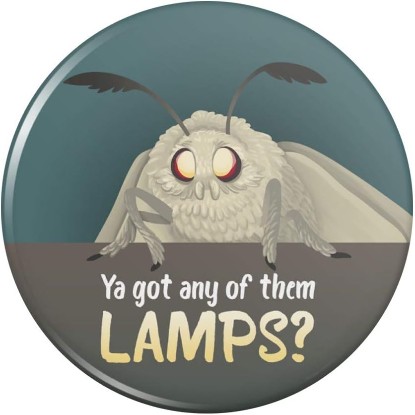 Graphics And More Moth Lamp Meme Pinback Button Pin front view meme badge