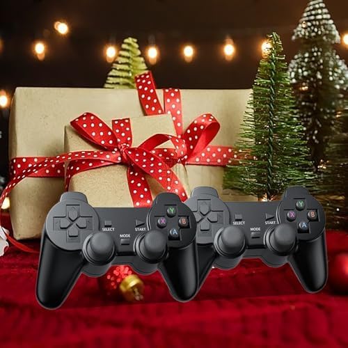Dual 2.4G wireless gamepads displaying the standard layout with analog joysticks and action buttons.