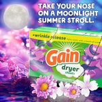 Gain 120 count fabric softening sheets pack highlighting the citrus and mountain flower fragrance profile.