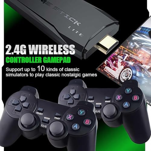FWTBOOM retro plug and play game stick showing the HDMI connection port and USB receiver slot.