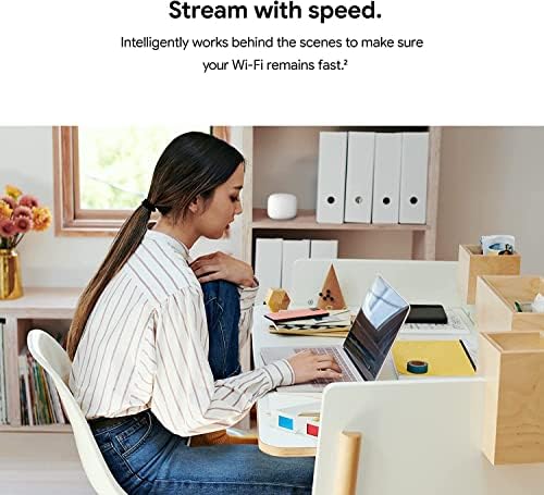 Google Nest WiFi add on point smart speaker in snow white color