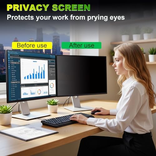 Two pack computer privacy shield with matte anti glare finish and glossy clarity side options.