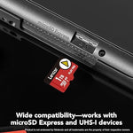 Lexar 1 Terabyte Express memory card emphasizing its rugged waterproof and shockproof construction layout.
