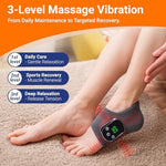 Side angle view of the cordless heated ankle wrap showcasing the adjustable secure straps for universal fitting.