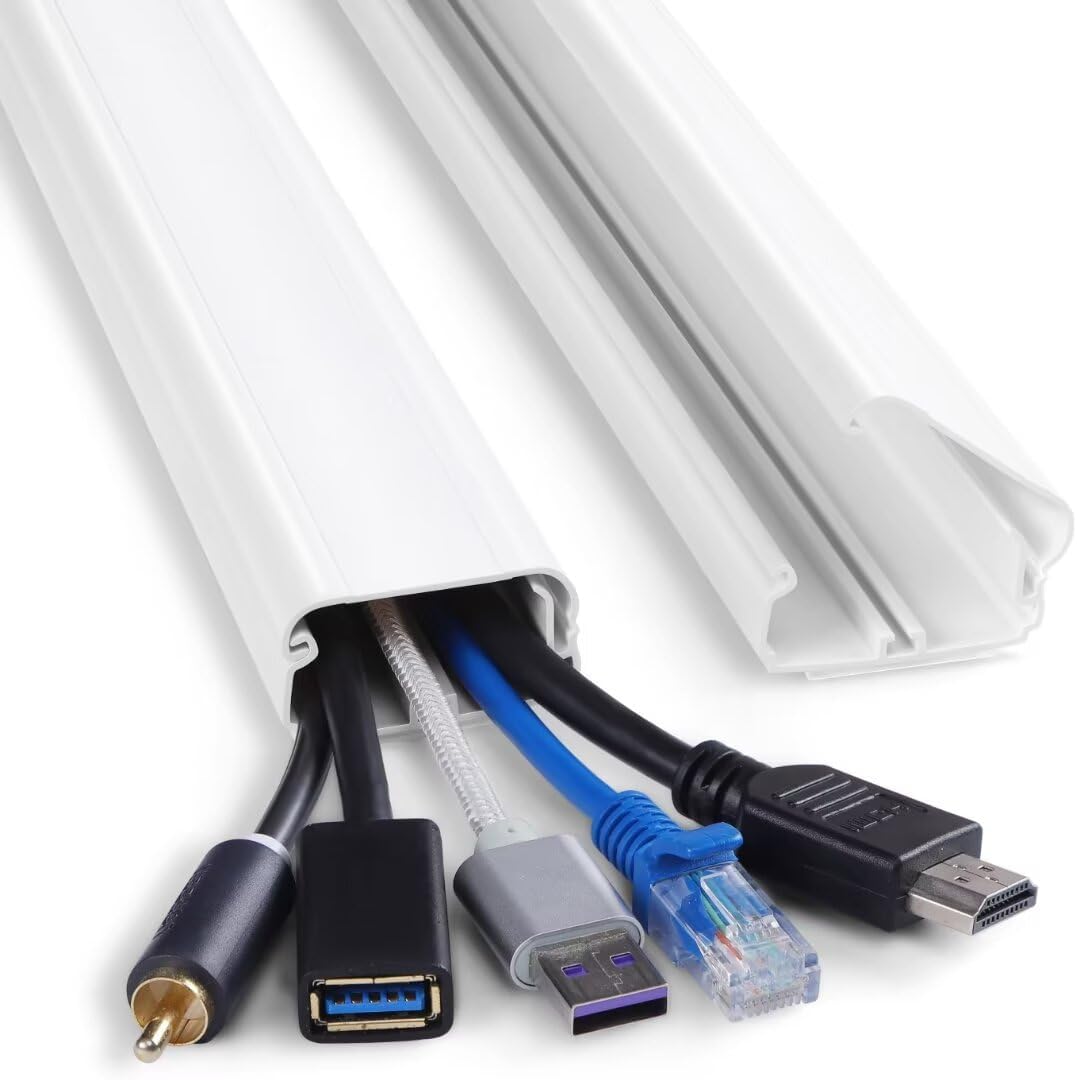 ZhiYo TV cord cover wall kit front view mounted on white background