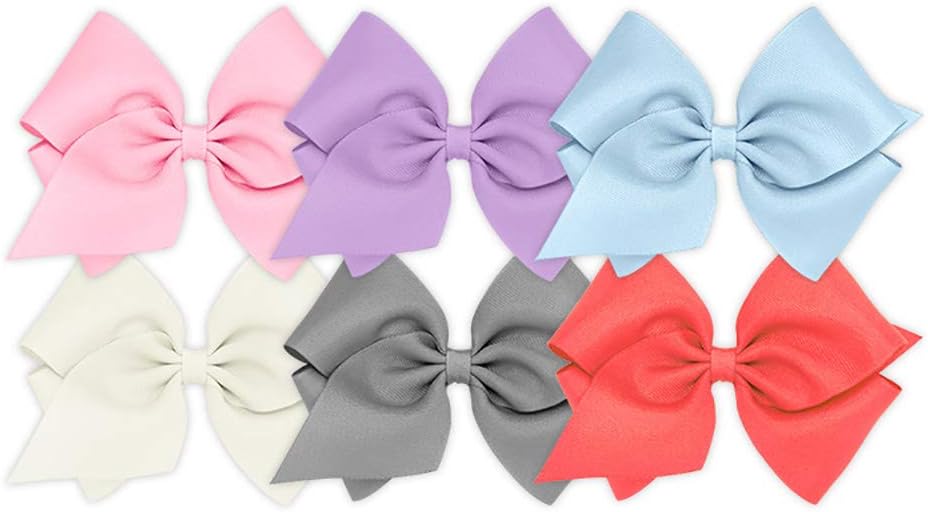 Wee Ones Girls' 6 Piece Set of Bows, Solid Grosgrain Variety Pack on a WeeStay No-Slip Hair Clip, Mini, Red, Orange, Yellow, Navy, Green, Purple - Image 15