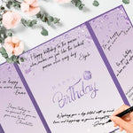 Guest signing purple birthday keepsake board