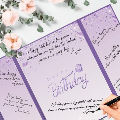 Guest signing purple birthday keepsake board