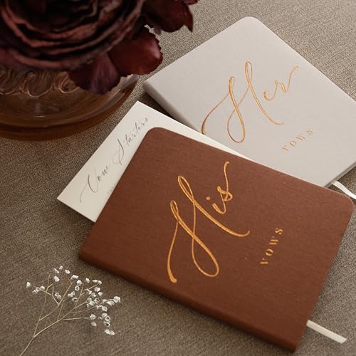 Side by side comparison of his and hers vow book covers