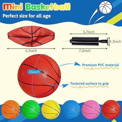 Six vibrant colored mini toy basketballs for kids