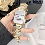 Lesampo luxury watch bumper frame snapped onto a smartwatch displaying the no glass bare screen layout