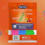 Vibrant green children dental floss picks close up demonstrating the extra strong scrubbing string