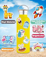 Waterproof vinyl stickers applied to a water bottle and laptop