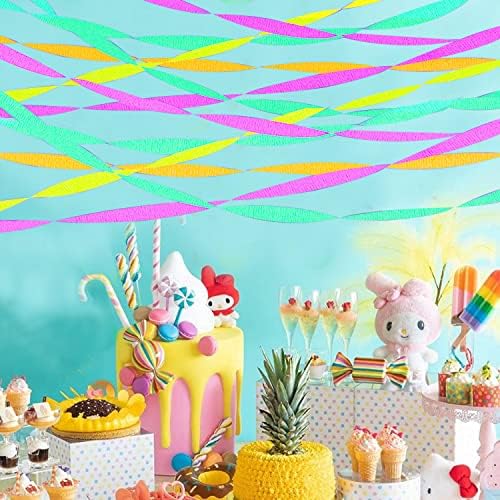 Welittcon neon crepe paper rolls being used for creative DIY garland and flower crafts.