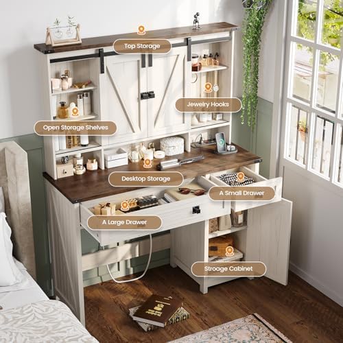 AOGLLATI farmhouse dressing table set up inside a beautifully decorated bedroom showing three color lighting modes.