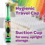 Hygienic travel cap and suction cup base on GUM Crayola kids electric toothbrush.
