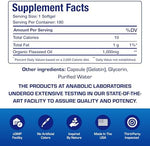 Anabolic Laboratories plant based omega 3 6 9 softgels supplement facts label side view