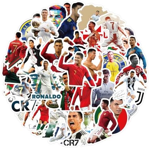 Close up of CR7 aesthetic decals for laptop decoration