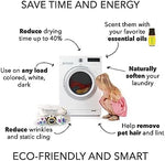 Eco friendly plastic free laundry softener alternative featuring three lavender themed wool balls.