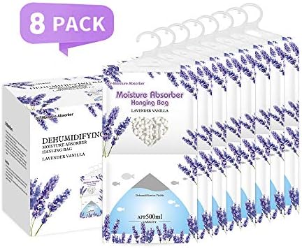 CANAGER dehumidifier bag hanging in a closet with lavender vanilla scent.
