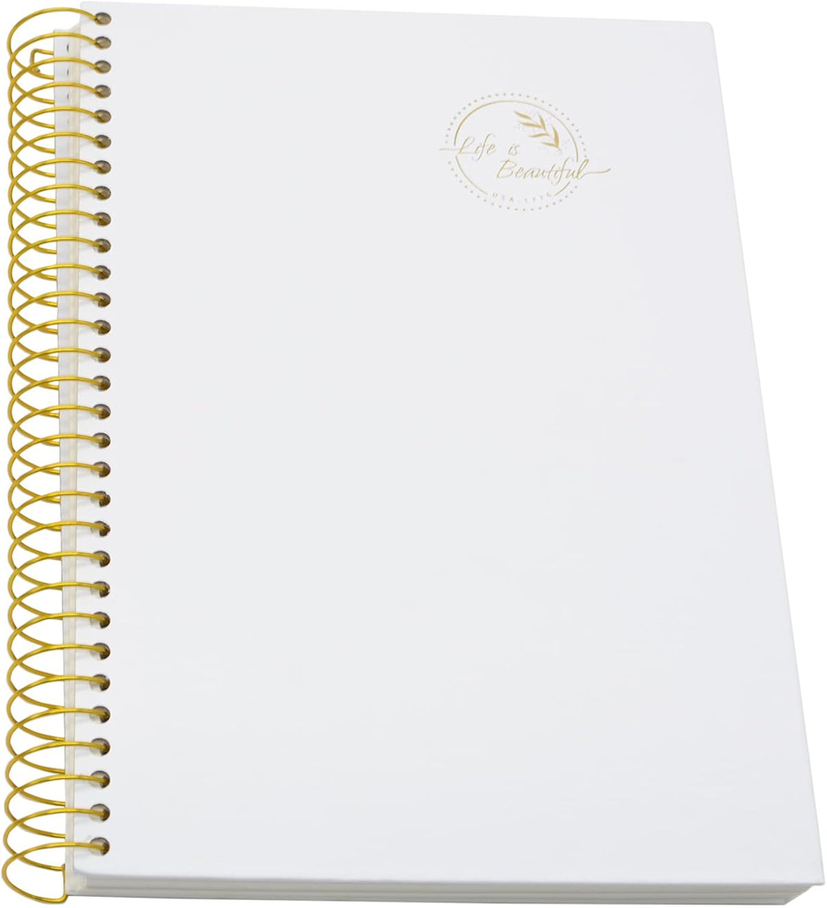 Yansanido thick paper notebook closeup of spiral wire binding.