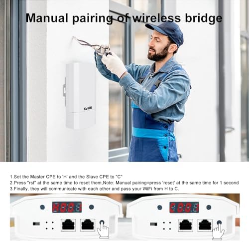 KuWFi long range outdoor CPE kit showing bottom ports for passive PoE connection