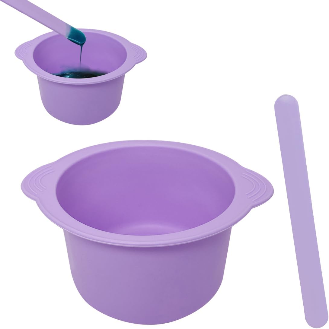 KVZVK silicone wax bowl and liner set in purple front view for at home hair removal