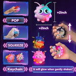 Close up of Supovil glow in the dark animal squeeze ball toy lighting up after a gentle tap
