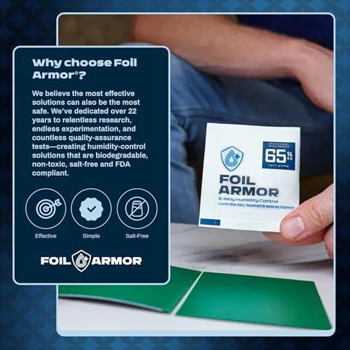 Foil Armor humidity indicator card showing blue color change for replacement alert.