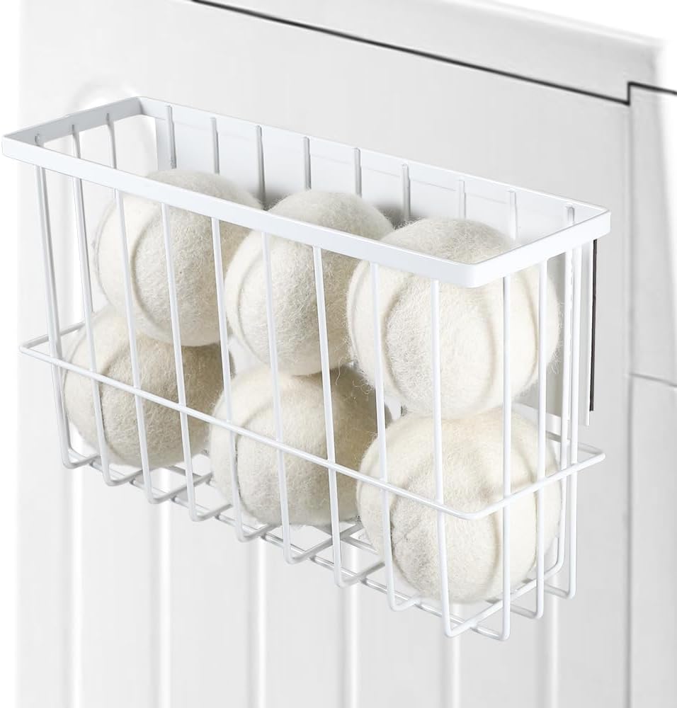 Picowe Large Dryer Ball Organizer Magnetic Storage Bin, Magnetic Basket Dryer Ball Holder for Laundry Room Organization and Storage to Hold 6 Dryer Balls, Without Balls (White, L ) - Image 1