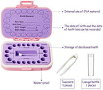 Open baby tooth organizer showing 20 slots and birth record