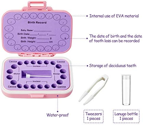Open baby tooth organizer showing 20 slots and birth record