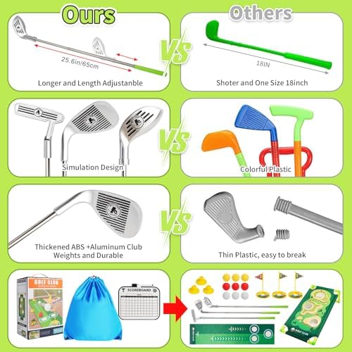 Scwdau kids golf set including putting mat and cornhole board