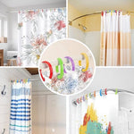 Ulable shower curtain rings installed securely on a colorful bathroom drapery.