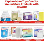 Healqu surgical wound dressing sponges arranged clearly to display the four ply construction
