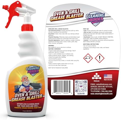 Cleaning Heroes BBQ cleaner spray being applied to greasy stove burners