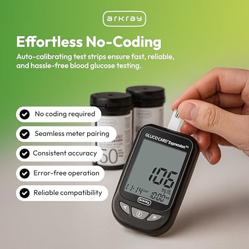 ARKRAY GLUCOCARD Expression Glucose Test Strips - No Coding, 0.8 Microliter & Fast 6-Second Results - Compatible with GLUCOCARD Expression Blood Glucose Meter - 50 Count - Image 5