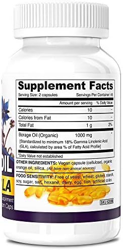 Cold pressed unrefined vegan borage oil 90 capsules packaging details