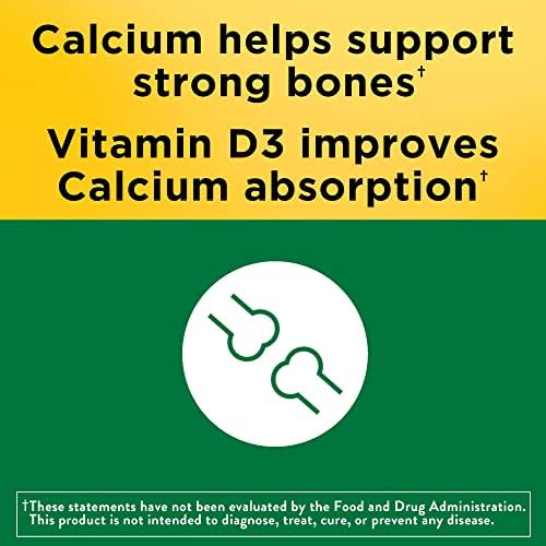 Back label of Nature Made Calcium with Vitamin D3 detailing supplement facts and adult dosage instructions