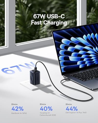 Baseus triple port fast charging block showcasing two USB-C and one USB-A port