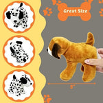 Hand holding a five inch mini plush puppy to demonstrate the scale and size for kids