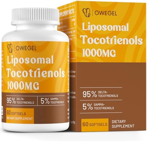 Doctor's Best Liposomal Vitamin E Tocotrienols 1000mg bottle front view showing high potency cellular support benefits.