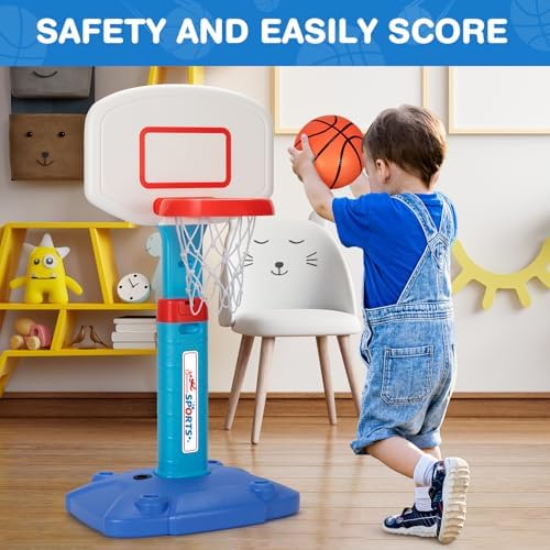 Toddler playing with Lacchoufee outdoor basketball toy