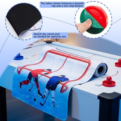 Professional grade air hockey pucks in bright red and blue team colors.