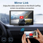 Premium portable carplay device showing the back panel connections and cigarette lighter power plug setup