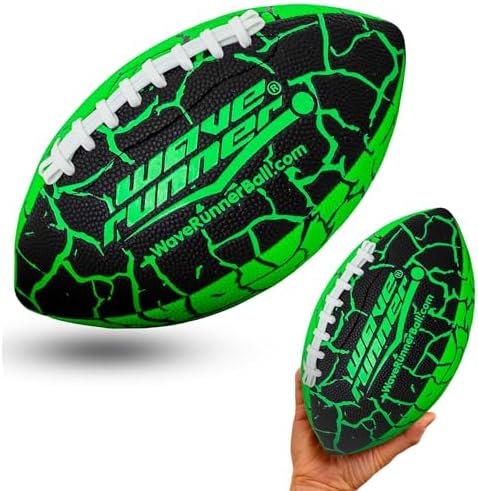 Close up view of the double-laced stitching and Sure-Grip textured surface on Wave Runner football.